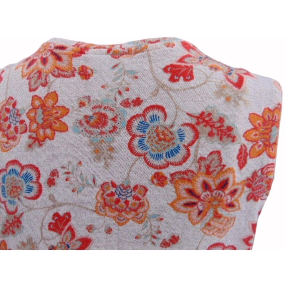 J Jill Love Linen Floral Knit Tank Top M White Orange Pink Twist Banded Hem - Picture 13 of 14